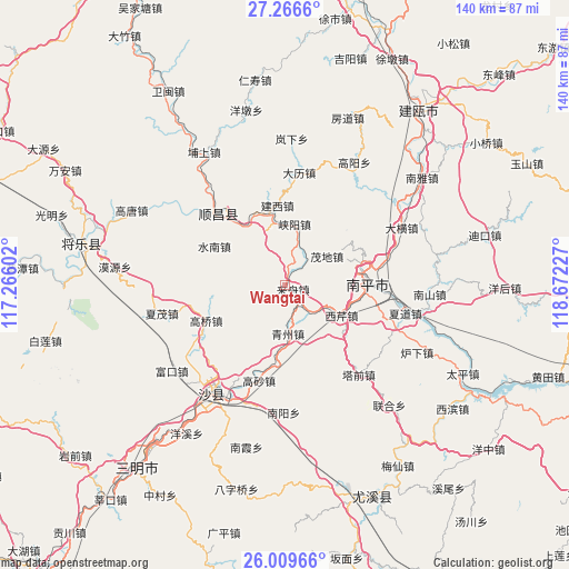 Wangtai on map