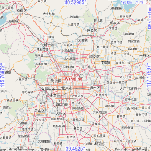 Wangjing on map