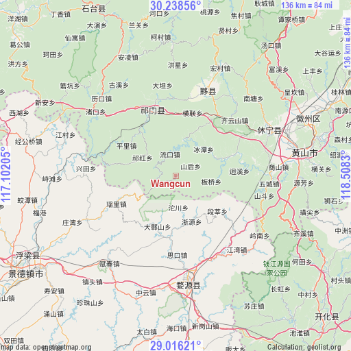 Wangcun on map