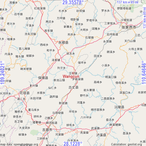 Wangcun on map