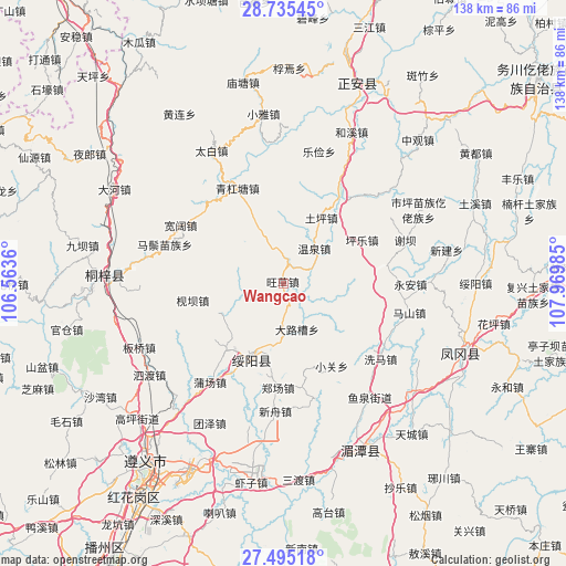 Wangcao on map