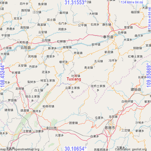 Tuxiang on map