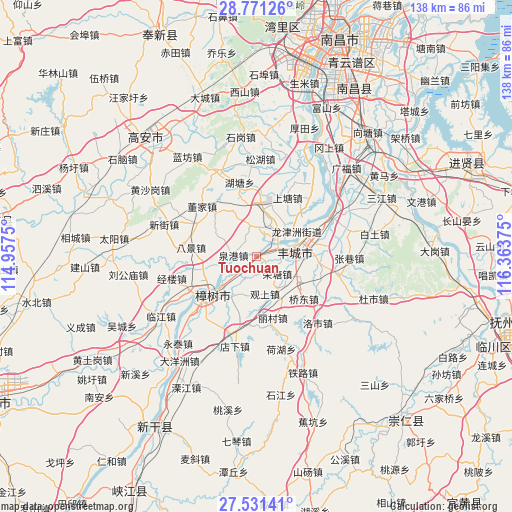 Tuochuan on map