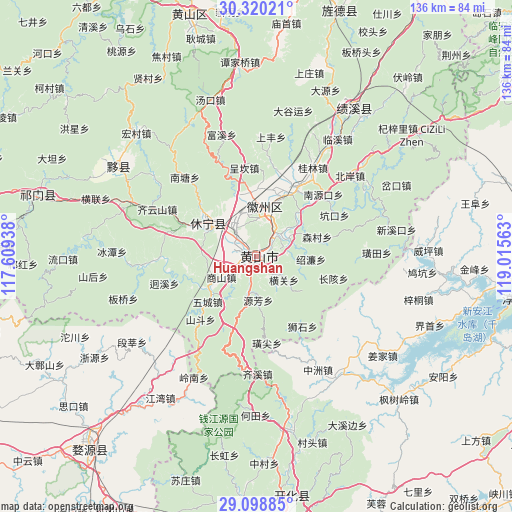 Huangshan on map