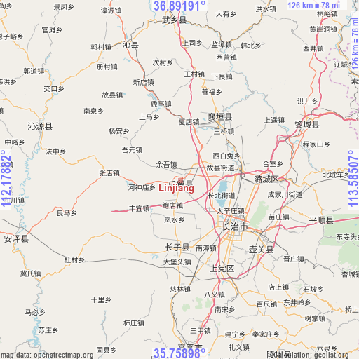 Linjiang on map