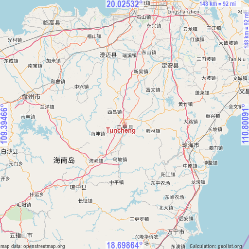 Tuncheng on map