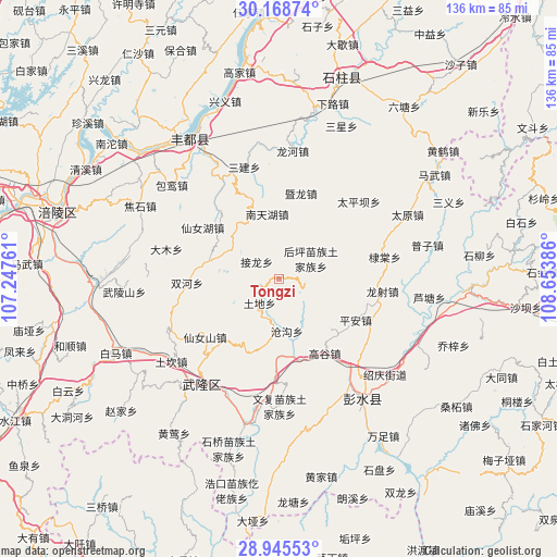 Tongzi on map