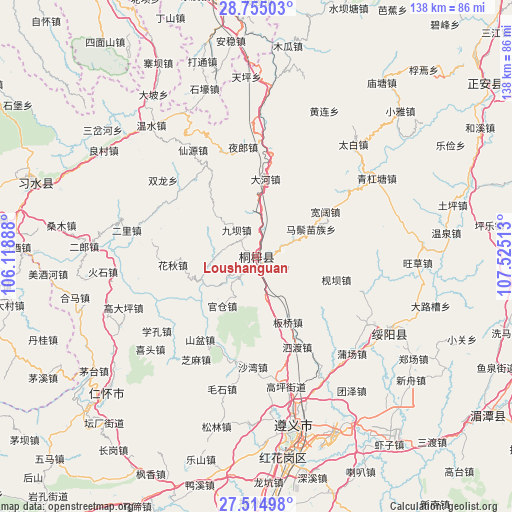 Loushanguan on map