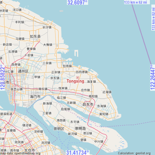 Tongxing on map