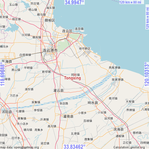 Tongxing on map