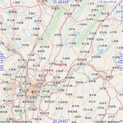 Tongjing on map