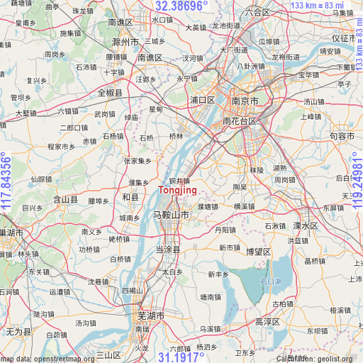 Tongjing on map