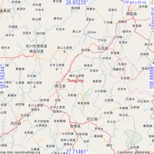 Tongjing on map