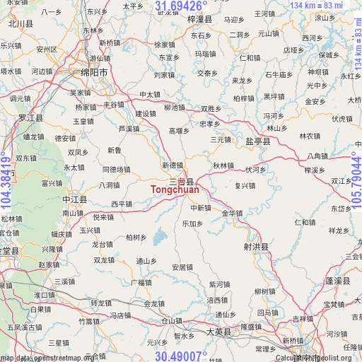 Tongchuan on map