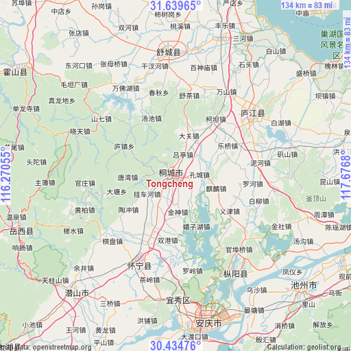 Tongcheng on map