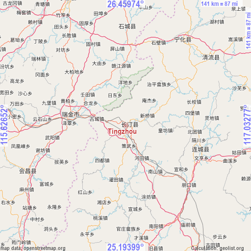 Tingzhou on map