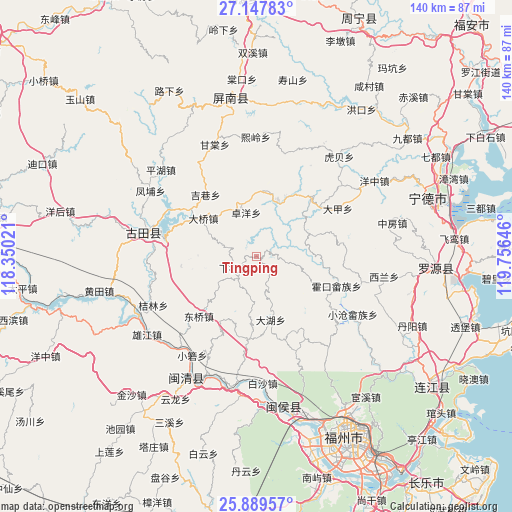Tingping on map