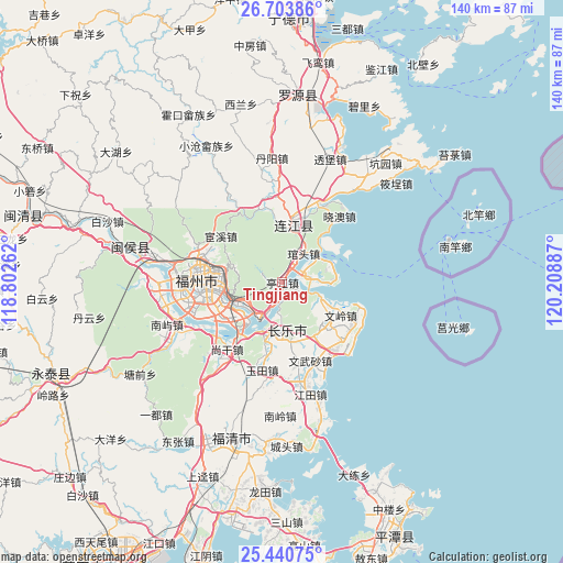 Tingjiang on map