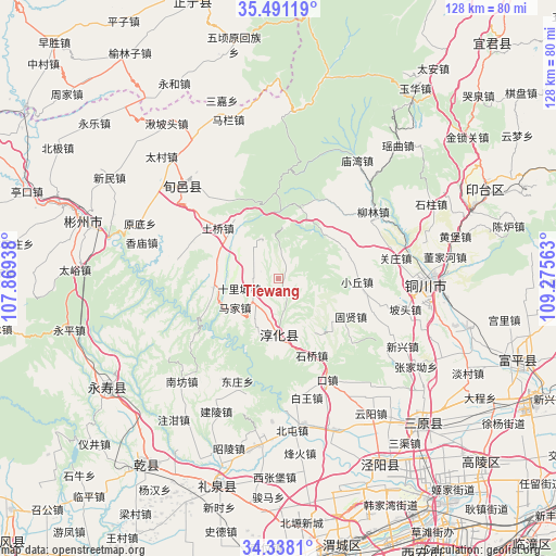 Tiewang on map