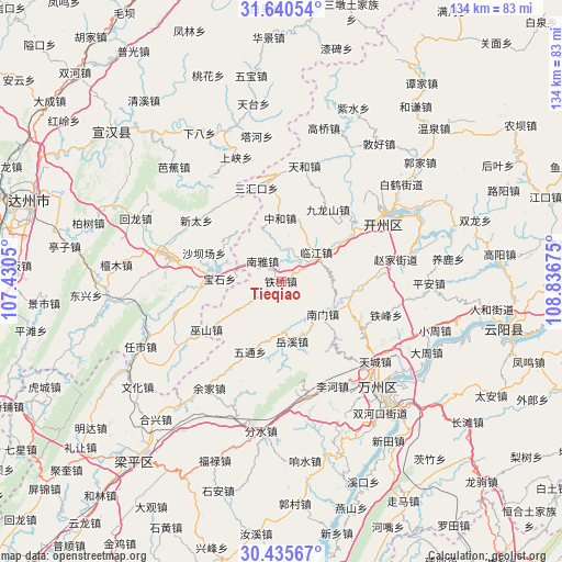 Tieqiao on map