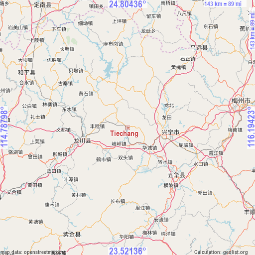 Tiechang on map