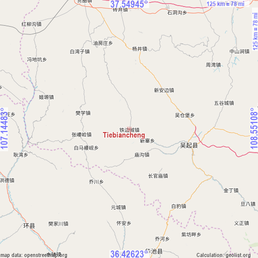 Tiebiancheng on map