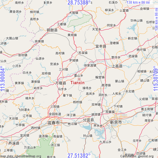 Tianxin on map