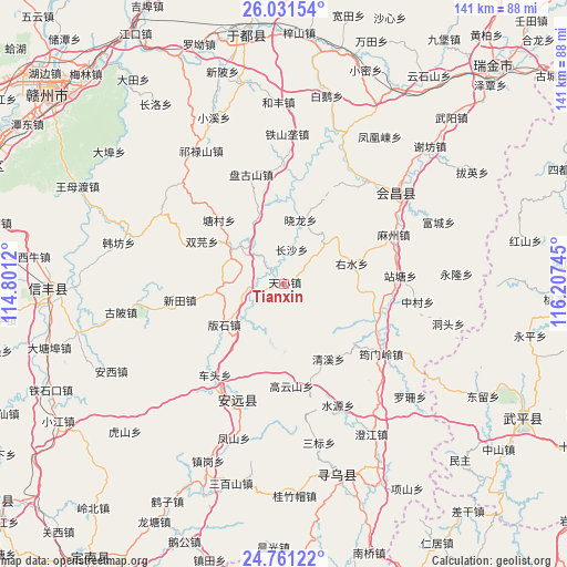 Tianxin on map