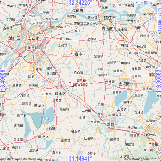 Tianwang on map