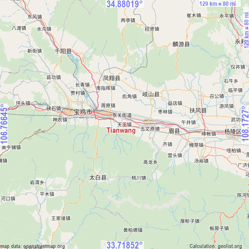 Tianwang on map