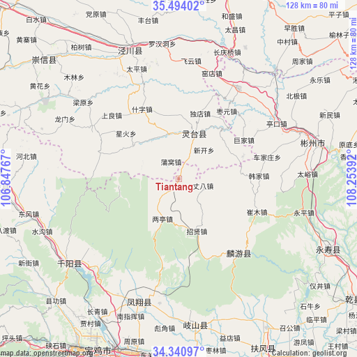 Tiantang on map