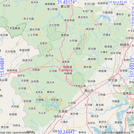 Tiantang on map