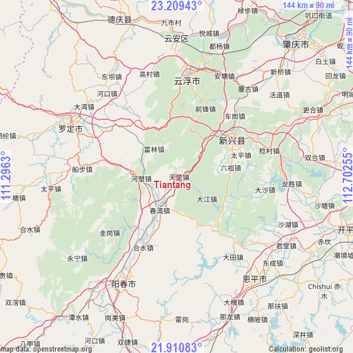 Tiantang on map