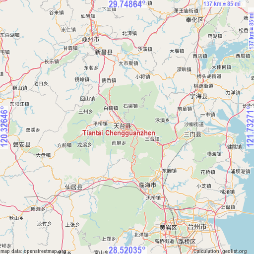 Tiantai Chengguanzhen on map