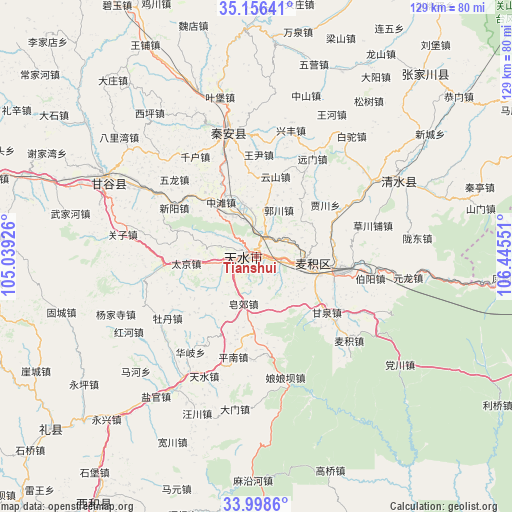 Tianshui on map