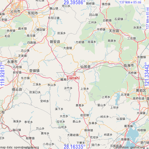 Tianshi on map