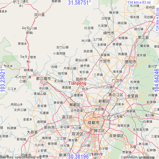 Tianpeng on map