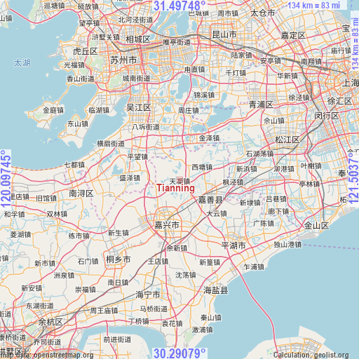Tianning on map