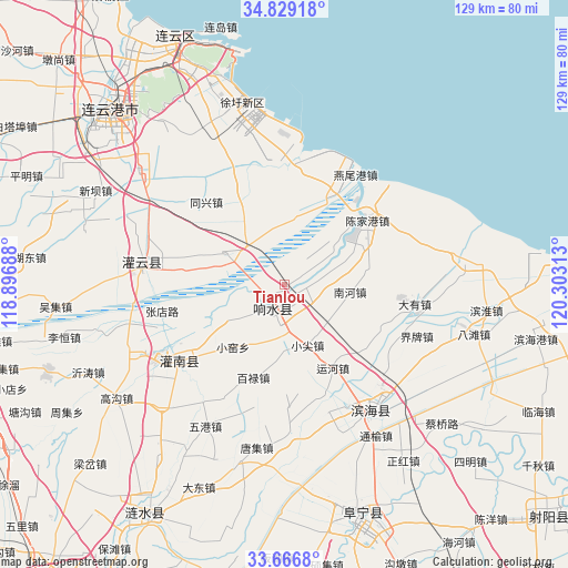 Tianlou on map