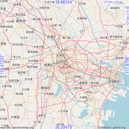 Tianjin on map