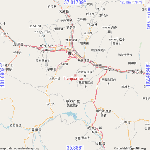 Tianjiazhai on map