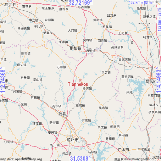 Tianhekou on map