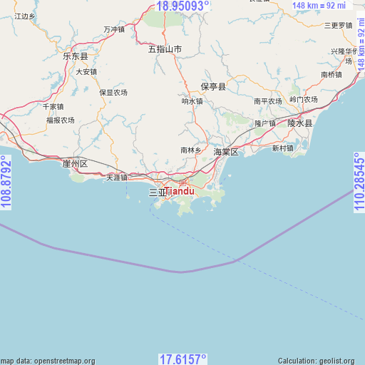 Tiandu on map