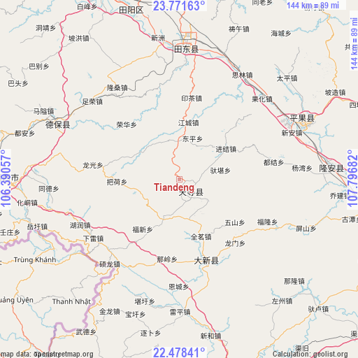 Tiandeng on map