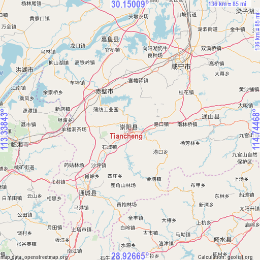 Tiancheng on map