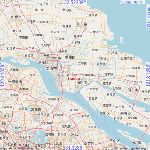 Tianbu on map