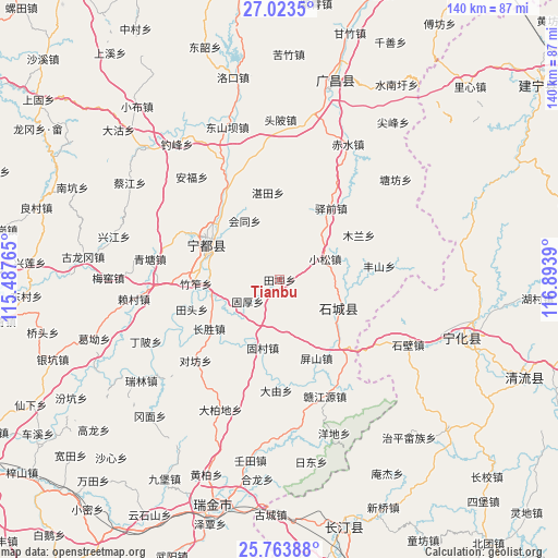 Tianbu on map