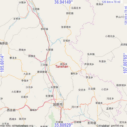 Tanshan on map