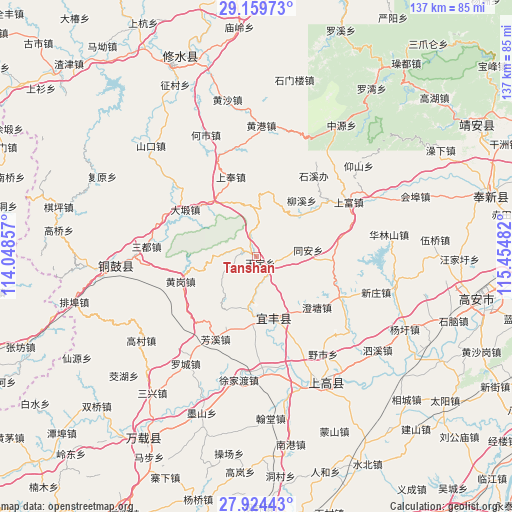 Tanshan on map