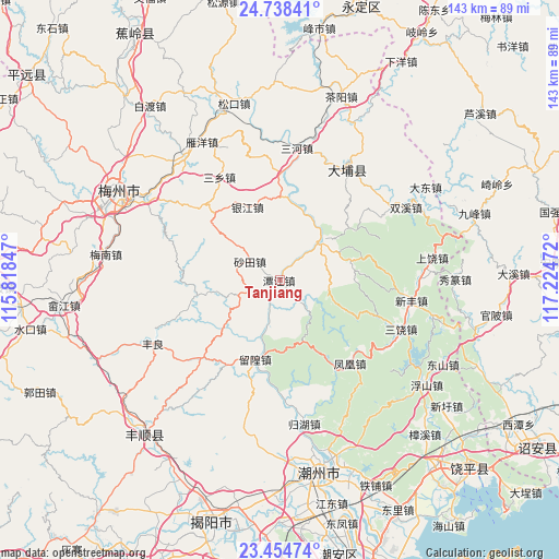 Tanjiang on map